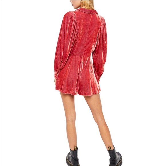 Free People Carnaby Velvet Romper Coral Jumpsuit - Picture 3 of 5
